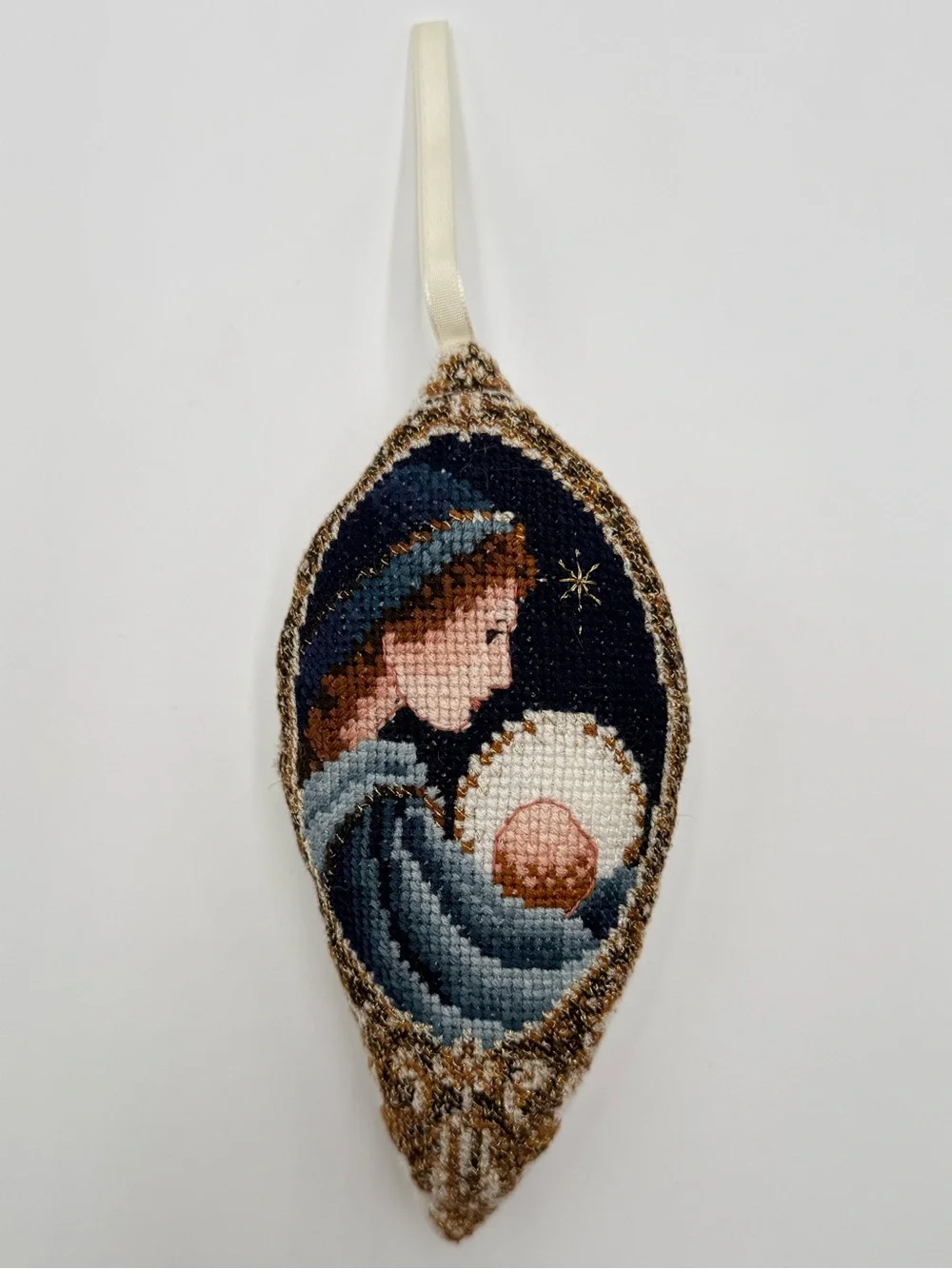 Needlepoint Nativity Christmas Ornament Mary & Baby Jesus Handmade
